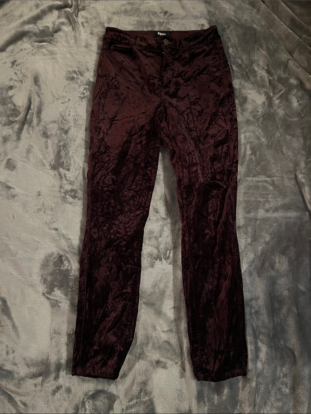 PAIGE Women's Skinny Velvet Pants in Deep Burgundy